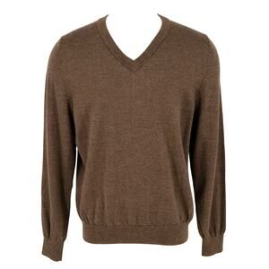 Bob Timberlake Sweater Mens XL Brown Wool V Neck Pullover Business Casual